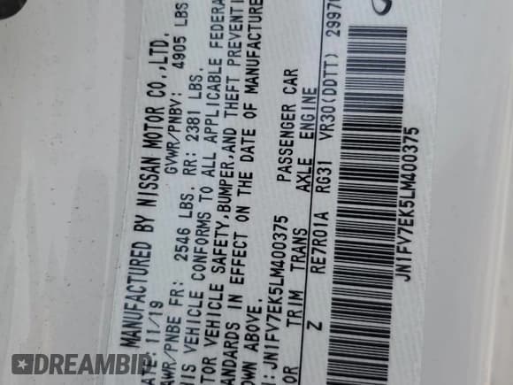 ✅ 2020 Infiniti Q60 Red Sport 400 • VIN: JN1FV7EK5LM400375 • Lot: 50805025. Listed on Copart with 38,331 mi. Free auction sales archive from the USA and detailed vehicle history report at DreamBid. Image 12.