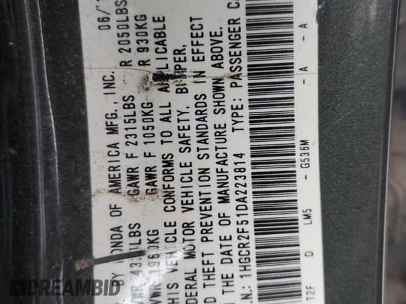 ✅ 2013 Honda Accord Sport • VIN: 1HGCR2F51DA223814 • Лот: 91020805. Опубликован ранее на Copart с пробегом 251 011 миль. Бесплатный доступ к архиву аукционных продаж из США и подробный отчёт об истории автомобиля на DreamBid. Изображение 12.