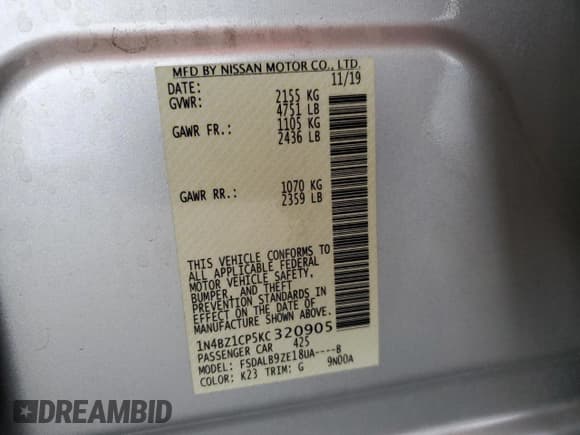 ✅ 2019 Nissan LEAF SV Plus • VIN: 1N4BZ1CP5KC320905 • Лот: 70404945. Опубликован ранее на Copart с пробегом 44 117 миль. Бесплатный доступ к архиву аукционных продаж из США и подробный отчёт об истории автомобиля на DreamBid. Изображение 13.