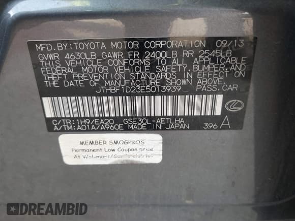 ✅ 2014 Lexus IS 250 • VIN: JTHBF1D23E5013939 • Lot: 42156339. Listed on IAAI with 96,999 mi. Free auction sales archive from the USA and detailed vehicle history report at DreamBid. Image 9.