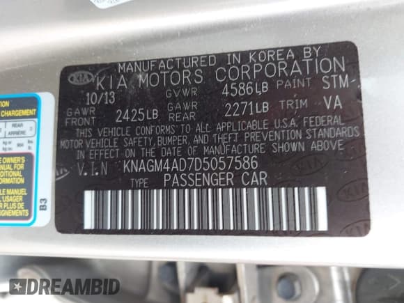 ✅ 2013 Kia Optima EX • VIN: KNAGM4AD7D5057586 • Lot: 42993608. Listed on IAAI with 112,078 mi. Free auction sales archive from the USA and detailed vehicle history report at DreamBid. Image 9.