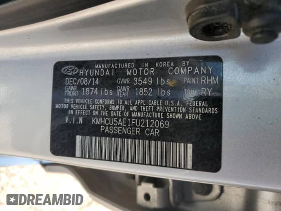 ✅ 2015 Hyundai Accent Sport • VIN: KMHCU5AE1FU212069 • Lot: 63857055. Listed on Copart with 183,501 mi miles. Access the free auction sales archive from the USA and view a detailed vehicle history report at DreamBid. Image 12.