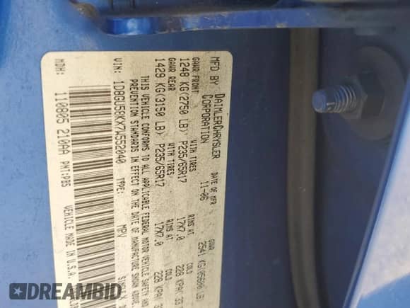 2007 Dodge Nitro SLT с VIN 1D8GU58KX7W552040, выставлен на аукционе Copart как лот 56870334 с пробегом 235 985 миль миль и Списание • Salvage title. История ставок и продаж доступна на DreamBid. Изображение 12.