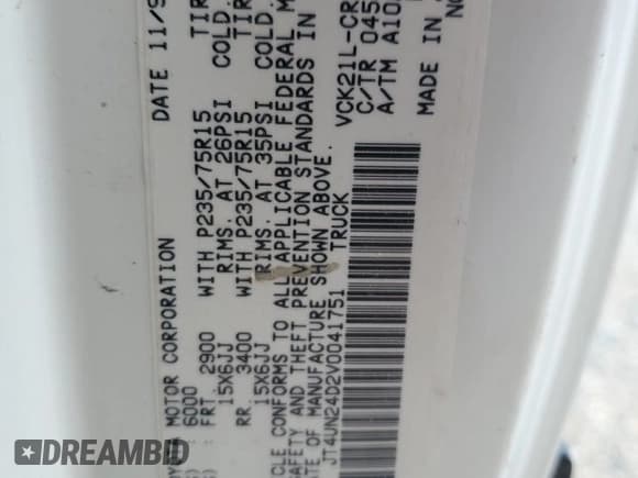 ✅ 1997 Toyota T100 SR5 • VIN: JT4UN24D2V0041751 • Lot: 65331475. Wystawiony na Copart z przebiegiem 190 931 mil. Bezpłatny archiwum sprzedaży aukcyjnych z USA i szczegółowy raport historii pojazdu na DreamBid. Zdjęcie 12.