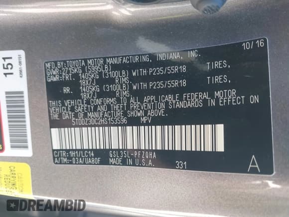 ✅ 2017 Toyota Sienna XLE • VIN: 5TDDZ3DC2HS153596 • Лот: 43342973. Опубликован ранее на IAAI с пробегом 94 055 миль. Бесплатный доступ к архиву аукционных продаж из США и подробный отчёт об истории автомобиля на DreamBid. Изображение 9.