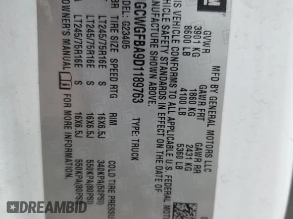 ✅ 2013 Chevrolet Express Cargo • VIN: 1GCWGFBA9D1189763 • Lot: 71209685. Listed on Copart with 190,488 mi. Free auction sales archive from the USA and detailed vehicle history report at DreamBid. Image 13.