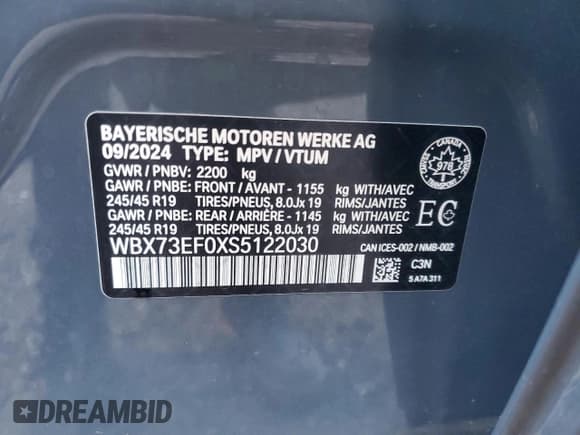 ✅ 2025 BMW X1 xDrive28i • VIN: WBX73EF0XS5122030 • Лот: 91944005. Опубликован ранее на Copart с пробегом 5 310 миль. Бесплатный доступ к архиву аукционных продаж из США и подробный отчёт об истории автомобиля на DreamBid. Изображение 14.