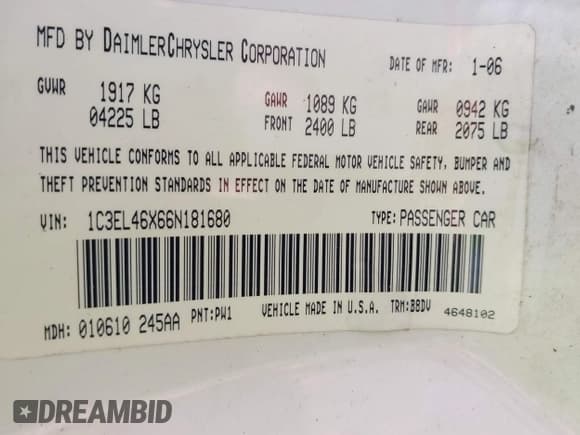 ✅ 2006 Chrysler Sebring • VIN: 1C3EL46X66N181680 • Lot: 41932963. Wystawiony na IAAI z przebiegiem 202 544 mil. Bezpłatny archiwum sprzedaży aukcyjnych z USA i szczegółowy raport historii pojazdu na DreamBid. Zdjęcie 9.