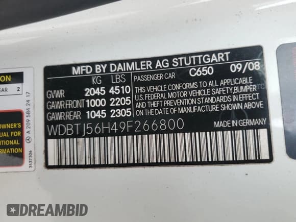 ✅ 2009 Mercedes-Benz CLK 350 • VIN: WDBTJ56H49F266800 • Lot: 66773475. Listed on Copart with 113,592 mi. Free auction sales archive from the USA and detailed vehicle history report at DreamBid. Image 12.