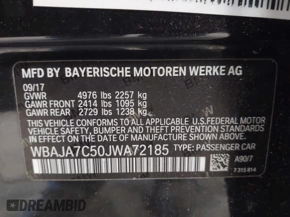 ✅ 2018 BMW 5 Series 530i xDrive • VIN: WBAJA7C50JWA72185 • Lot: 42404293. Listed on IAAI with 56,157 mi. Free auction sales archive from the USA and detailed vehicle history report at DreamBid. Image 9.