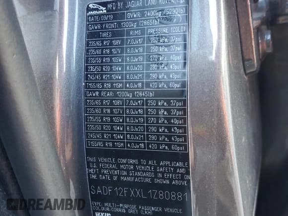 ✅ 2020 Jaguar E-Pace Checkered Flag Edition • VIN: SADF12FXXL1Z80881 • Lot: 83516684. Listed on Copart with 86,751 mi. Free auction sales archive from the USA and detailed vehicle history report at DreamBid. Image 14.