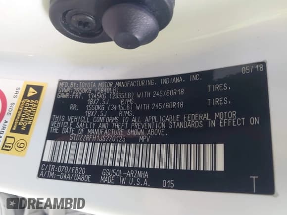 ✅ 2018 Toyota Highlander LE • VIN: 5TDZZRFH1JS270125 • Lot: 43522803. Wystawiony na IAAI z przebiegiem 105 446 mil. Bezpłatny archiwum sprzedaży aukcyjnych z USA i szczegółowy raport historii pojazdu na DreamBid. Zdjęcie 9.