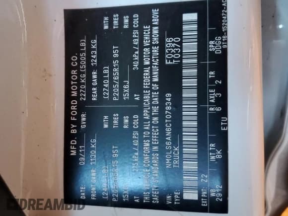 ✅ 2012 Ford Transit Connect XL • VIN: NM0LS6AN6CT078349 • Lot: 69229025. Wystawiony na Copart z przebiegiem 159 232 mil. Bezpłatny archiwum sprzedaży aukcyjnych z USA i szczegółowy raport historii pojazdu na DreamBid. Zdjęcie 12.