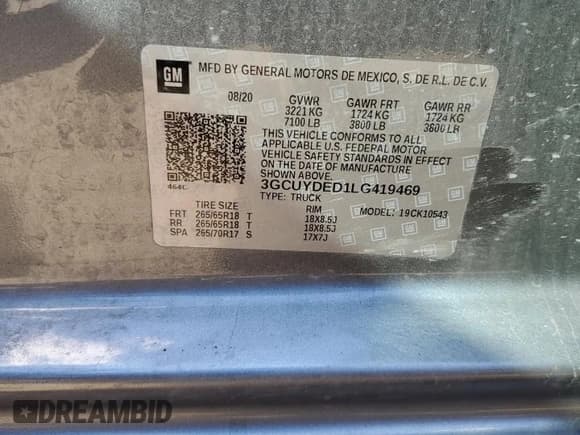 ✅ 2020 Chevrolet Silverado 1500 LT • VIN: 3GCUYDED1LG419469 • Lot: 71746824. Wystawiony na Copart z przebiegiem 47 029 mil. Bezpłatny archiwum sprzedaży aukcyjnych z USA i szczegółowy raport historii pojazdu na DreamBid. Zdjęcie 12.