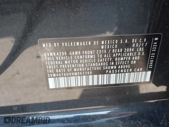 ✅ 2017 Volkswagen Golf GTI S • VIN: 3VW447AU8HM063398 • Лот: 43501046. Опубликован ранее на IAAI с пробегом 46 094 миль. Бесплатный доступ к архиву аукционных продаж из США и подробный отчёт об истории автомобиля на DreamBid. Изображение 9.
