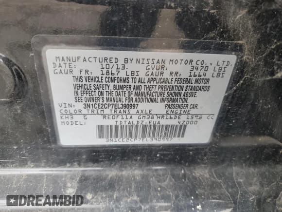 ✅ 2014 Nissan Note SV • VIN: 3N1CE2CP7EL390997 • Lot: 92095095. Wystawiony na Copart z przebiegiem 150 892 mil. Bezpłatny archiwum sprzedaży aukcyjnych z USA i szczegółowy raport historii pojazdu na DreamBid. Zdjęcie 13.