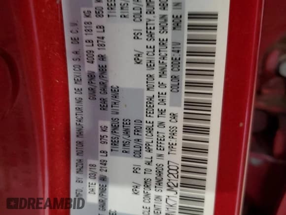 ✅ 2018 Mazda 3 Sport • VIN: 3MZBN1K71JM212007 • Лот: 85137245. Опубликован ранее на Copart с пробегом 78 981 миль. Бесплатный доступ к архиву аукционных продаж из США и подробный отчёт об истории автомобиля на DreamBid. Изображение 13.