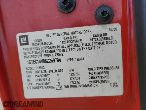 ✅ 2006 GMC Sierra 1500 Work Truck • VIN: 1GTEC14V06Z259794 • Лот: 48316295. Опубликован ранее на Copart с пробегом 174 809 миль. Бесплатный доступ к архиву аукционных продаж из США и подробный отчёт об истории автомобиля на DreamBid. Изображение 12.