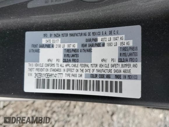 ✅ 2017 Mazda 3 Grand Touring • VIN: 3MZBN1M36HM141777 • Lot: 89930305. Listed on Copart with 70,183 mi. Free auction sales archive from the USA and detailed vehicle history report at DreamBid. Image 13.