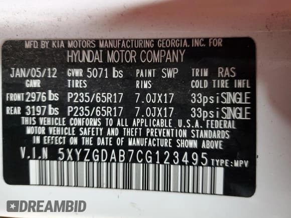 ✅ 2012 Hyundai Santa Fe GLS • VIN: 5XYZGDAB7CG123495 • Lot: 81838804. Listed on Copart with 145,621 mi. Free auction sales archive from the USA and detailed vehicle history report at DreamBid. Image 13.