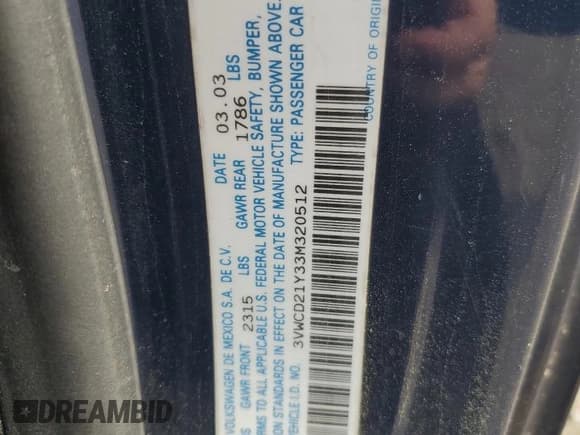 ✅ 2003 Volkswagen Beetle GLS • VIN: 3VWCD21Y33M320512 • Lot: 58901555. Listed on Copart with 58,352 mi. Free auction sales archive from the USA and detailed vehicle history report at DreamBid. Image 12.