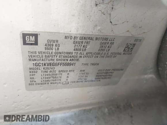 ✅ 2015 Chevrolet Silverado 2500HD LT • VIN: 1GC1KVEG6FF568941 • Lot: 41406046. Wystawiony na IAAI z przebiegiem 112 991 mil. Bezpłatny archiwum sprzedaży aukcyjnych z USA i szczegółowy raport historii pojazdu na DreamBid. Zdjęcie 9.