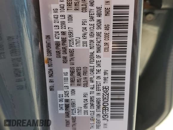 ✅ 2022 Mazda CX-5 S Select • VIN: JM3KFBBM0N0632496 • Lot: 85691555. Wystawiony na Copart z przebiegiem 54 443 mil. Bezpłatny archiwum sprzedaży aukcyjnych z USA i szczegółowy raport historii pojazdu na DreamBid. Zdjęcie 13.