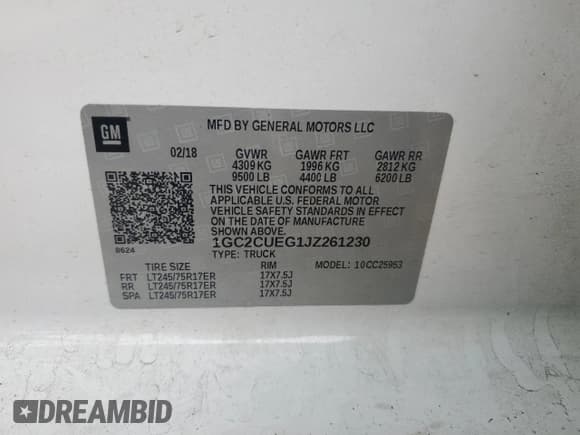 ✅ 2018 Chevrolet Silverado 2500HD Work Truck • VIN: 1GC2CUEG1JZ261230 • Lot: 85583395. Listed on Copart with 239,316 mi. Free auction sales archive from the USA and detailed vehicle history report at DreamBid. Image 12.