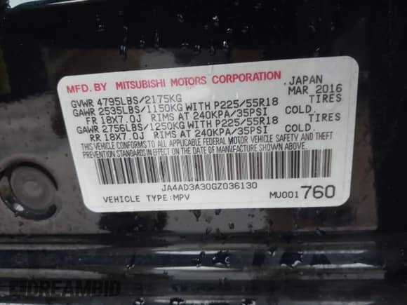 2016 Mitsubishi Outlander SE with VIN JA4AD3A30GZ036130, listed as a IAAI auction lot 41085212 with 60,322 mi miles and . Bid and sale history available at DreamBid. Image 9.