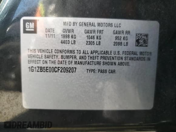 ✅ 2012 Chevrolet Malibu 1LS • VIN: 1G1ZB5E00CF209207 • Lot: 77158644. Listed on Copart with 107,161 mi. Free auction sales archive from the USA and detailed vehicle history report at DreamBid. Image 12.