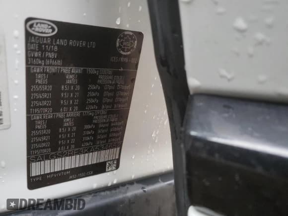 ✅ 2019 Land Rover Range Rover • VIN: SALGS2RE3KA534652 • Lot: 90411455. Wystawiony na Copart z przebiegiem 129 854 mil. Bezpłatny archiwum sprzedaży aukcyjnych z USA i szczegółowy raport historii pojazdu na DreamBid. Zdjęcie 13.