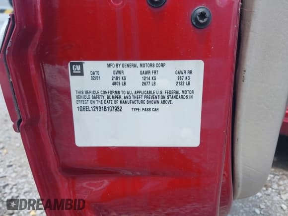 ✅ 2001 Cadillac Eldorado ESC • VIN: 1G6EL12Y31B107932 • Lot: 42723296. Wystawiony na IAAI z przebiegiem 152 482 mil. Bezpłatny archiwum sprzedaży aukcyjnych z USA i szczegółowy raport historii pojazdu na DreamBid. Zdjęcie 9.