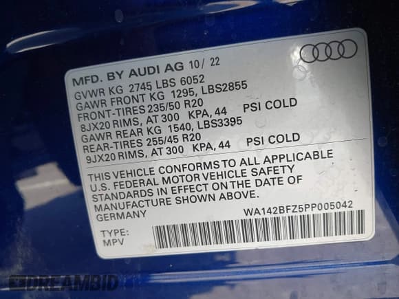 ✅ 2023 Audi Q4 e-tron Sportback Prestige • VIN: WA142BFZ5PP005042 • Lot: 42761191. Listed on IAAI with 33,737 mi. Free auction sales archive from the USA and detailed vehicle history report at DreamBid. Image 9.