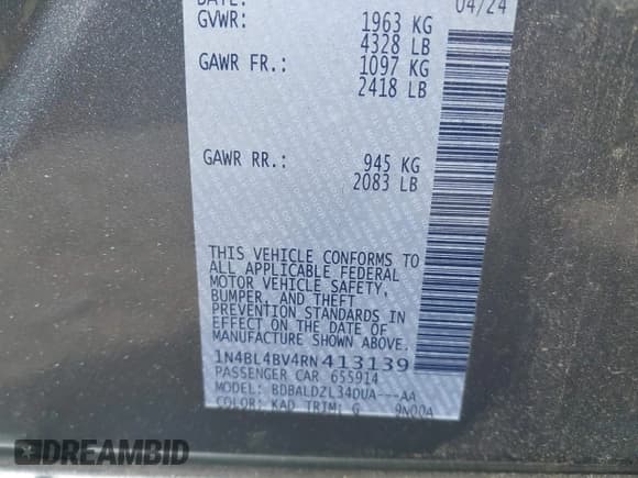 ✅ 2024 Nissan Altima S • VIN: 1N4BL4BV4RN413139 • Lot: 43126647. Wystawiony na IAAI z przebiegiem 7 808 mil. Bezpłatny archiwum sprzedaży aukcyjnych z USA i szczegółowy raport historii pojazdu na DreamBid. Zdjęcie 9.