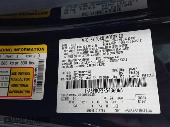 ✅ 2024 Ford Mustang GT • VIN: 1FA6P8CF2R5436066 • Lot: 43508673. Listed on IAAI with 8,280 mi. Free auction sales archive from the USA and detailed vehicle history report at DreamBid. Image 9.