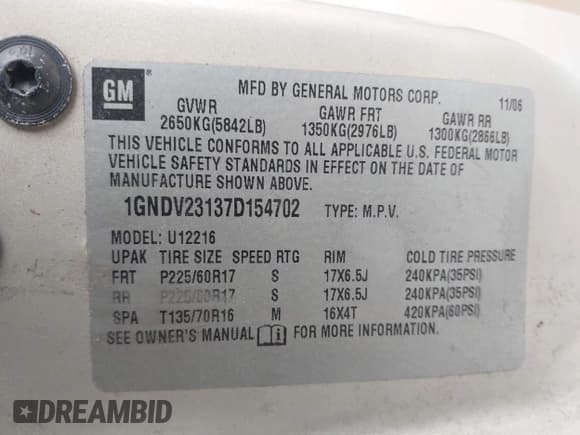 ✅ 2007 Chevrolet Uplander LS Fleet • VIN: 1GNDV23137D154702 • Лот: 43844284. Опубликован ранее на IAAI с пробегом 136 364 миль. Бесплатный доступ к архиву аукционных продаж из США и подробный отчёт об истории автомобиля на DreamBid. Изображение 9.