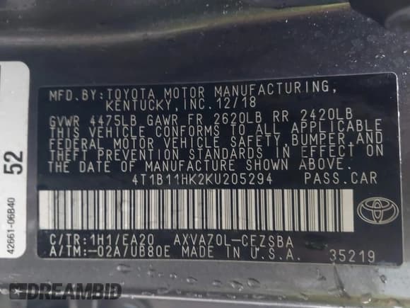 ✅ 2019 Toyota Camry LE • VIN: 4T1B11HK2KU205294 • Лот: 43652792. Опубликован ранее на IAAI с пробегом 99 493 миль. Бесплатный доступ к архиву аукционных продаж из США и подробный отчёт об истории автомобиля на DreamBid. Изображение 9.