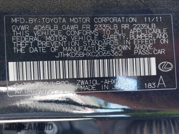 ✅ 2012 Lexus CT 200h Premium • VIN: JTHKD5BHXC2065362 • Lot: 43389385. Wystawiony na IAAI z przebiegiem Nie podano. Bezpłatny archiwum sprzedaży aukcyjnych z USA i szczegółowy raport historii pojazdu na DreamBid. Zdjęcie 9.