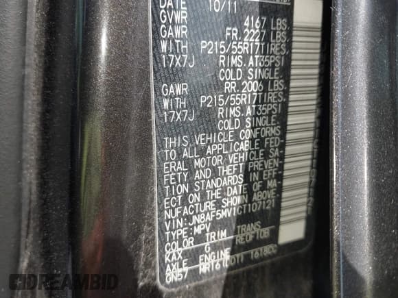 ✅ 2012 Nissan Juke SL • VIN: JN8AF5MV1CT107121 • Lot: 42433451. Listed on IAAI with Not provided. Free auction sales archive from the USA and detailed vehicle history report at DreamBid. Image 9.