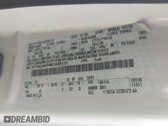 ✅ 2008 Ford Econoline Cargo Commercial • VIN: 1FTNE24W48DA68131 • Lot: 43206397. Wystawiony na IAAI z przebiegiem Nie podano. Bezpłatny archiwum sprzedaży aukcyjnych z USA i szczegółowy raport historii pojazdu na DreamBid. Zdjęcie 9.