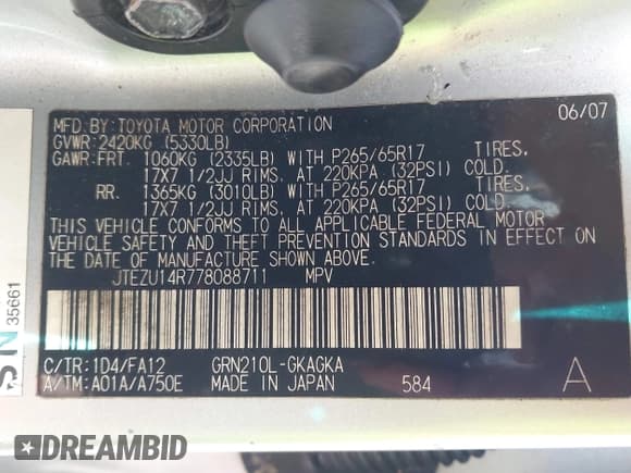 ✅ 2007 Toyota 4Runner SR5 • VIN: JTEZU14R778088711 • Lot: 43675970. Wystawiony na IAAI z przebiegiem 252 131 mil. Bezpłatny archiwum sprzedaży aukcyjnych z USA i szczegółowy raport historii pojazdu na DreamBid. Zdjęcie 9.