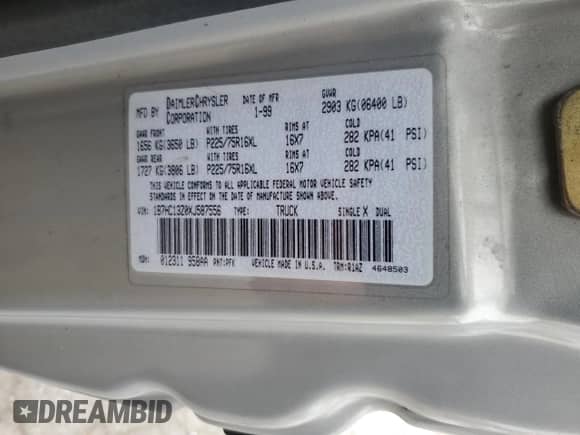 1999 Dodge 1500 с VIN 1B7HC13Z0XJ587556, выставлен на аукционе Copart как лот 76167934 с пробегом 80 107 миль миль и Списание • Salvage title. История ставок и продаж доступна на DreamBid. Изображение 14.