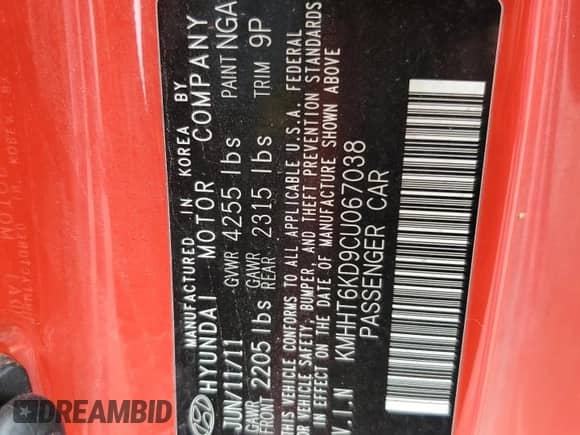 2012 Hyundai Genesis Coupe 2.0T с VIN KMHHT6KD9CU067038, выставлен на аукционе Copart как лот 55962504 с пробегом 130 780 миль миль и Списание • Salvage title. История ставок и продаж доступна на DreamBid. Изображение 12.