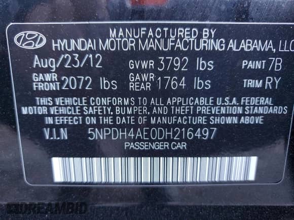 ✅ 2013 Hyundai Elantra GLS • VIN: 5NPDH4AE0DH216497 • Lot: 86820645. Listed on Copart with 187,121 mi. Free auction sales archive from the USA and detailed vehicle history report at DreamBid. Image 12.