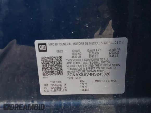 ✅ 2022 Chevrolet Equinox LS • VIN: 3GNAXSEV4NS245326 • Lot: 43565428. Listed on IAAI with 128,047 mi. Free auction sales archive from the USA and detailed vehicle history report at DreamBid. Image 9.