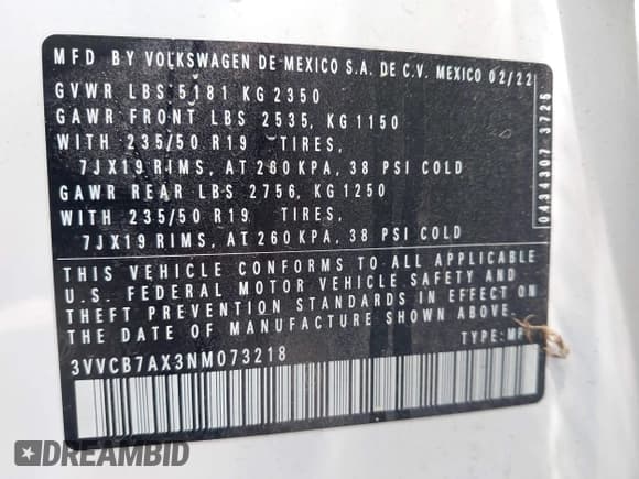 ✅ 2022 Volkswagen Tiguan SE R-Line Black • VIN: 3VVCB7AX3NM073218 • Лот: 42254388. Опубликован ранее на IAAI с пробегом 31 998 миль. Бесплатный доступ к архиву аукционных продаж из США и подробный отчёт об истории автомобиля на DreamBid. Изображение 9.