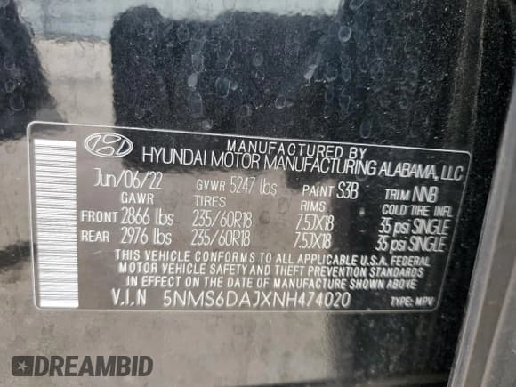✅ 2022 Hyundai Santa Fe SEL • VIN: 5NMS6DAJXNH474020 • Lot: 64627965. Wystawiony na Copart z przebiegiem 27 949 mil. Bezpłatny archiwum sprzedaży aukcyjnych z USA i szczegółowy raport historii pojazdu na DreamBid. Zdjęcie 26.