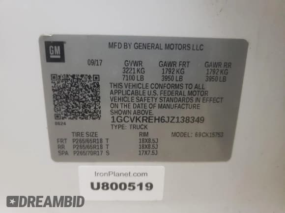 ✅ 2018 Chevrolet Silverado 1500 LT • VIN: 1GCVKREH6JZ138349 • Lot: 42260075. Listed on Copart with 173,439 mi. Free auction sales archive from the USA and detailed vehicle history report at DreamBid. Image 12.