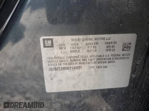 2017 Chevrolet Cruze LT с VIN 1G1BE5SM9H7140051, выставлен на аукционе Copart как лот 86136195 с пробегом 98 914 миль миль и Чистый • Clean title. История ставок и продаж доступна на DreamBid. Изображение 12.