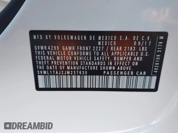 ✅ 2018 Volkswagen Jetta SEL • VIN: 3VWL17AJ2JM237630 • Lot: 43797790. Listed on IAAI with 58,830 mi. Free auction sales archive from the USA and detailed vehicle history report at DreamBid. Image 9.